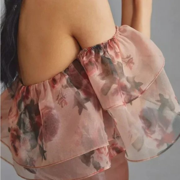⭐️ DOLAN Tiered Organza Floral Ruffle Party Classy Chic Romantic Valentine Top - Picture 3 of 5